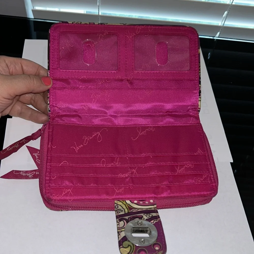 Vera Bradley Paisley Print Turn Lock Wallet – Burgundy, Pink & Green Floral - Picture 4 of 9
